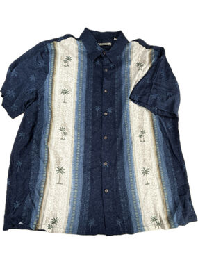 Batik Bay Men’s XL Hawaiian Shirt 100% Rayon Palm Tree Blue Tropical Button Up